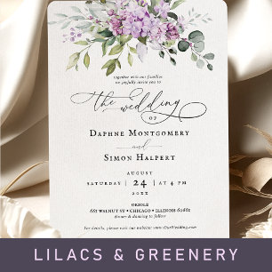 Lila för Lilacs Greenery Script Wedding-inbjudan Inbjudningar