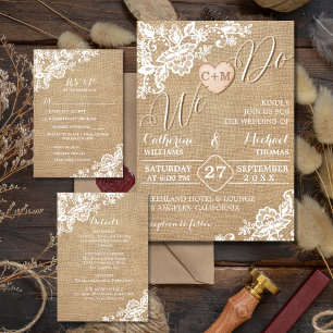 Landsbyggsbröllopet Burlap och Snöre Rustic Tilläggskort