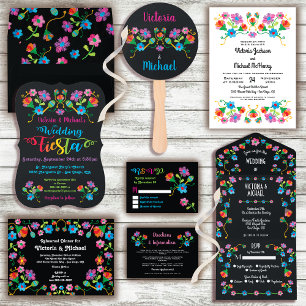 Folk Art Broderad Mexikansk Bröllopsfest Info Tilläggskort