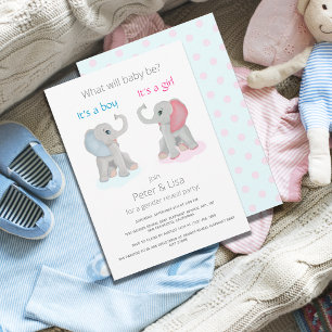 Cute Baby Elephant Gender Reveal Baby Shower Photo Inbjudningar