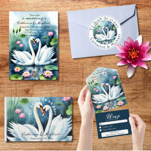 Vita svans in Love Watercolor Lotus Lake Wedding Gästböcker