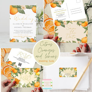 Citrus Orange Sommarbröllop Vykort