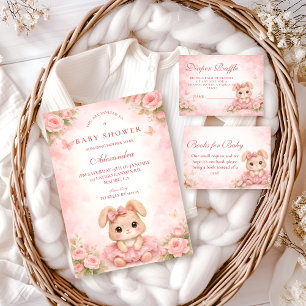 Rosa kanin Blommig Baby Shower Inbjudningar
