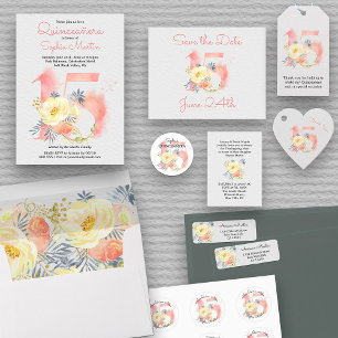 Quinceanera  Rosa Blommigt nummer 15 Tack Gåvor Etiketter