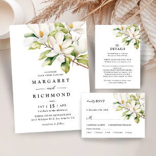 Vit Magnolia Elegant Vattenfärgen Blommigt Bröllop Runt Klistermärke