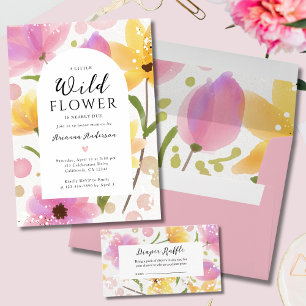 Elegant Watercolor Flowers Script Baby Shower Fyrkantigt Klistermärke