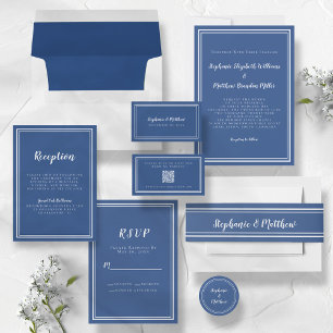 Minimalistisk blå vit bröllopsbrud brudgummepresen runt klistermärke