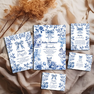Toile De Jouy Bow Baby Shower Diapper Raffle Tilläggskort