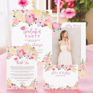 Vår rosa boho chic   blommigt studenten inbjudningar