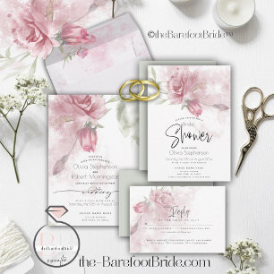 Bröllop   Rustic Dusty Rosa ros Inbjudningar