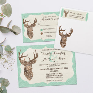 Elegant Hjort Antlers Rustic Landsbyggsbröllop OSA Kort