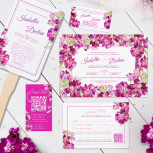 Uppgifter om lagrar rosa blommigt bröllop med QR-k Tilläggskort