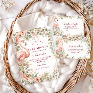 Elegant Rosa Flamingo Safari Bebis Shower Inbjudningar