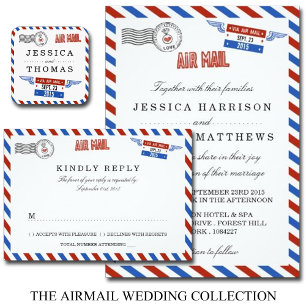 Modern Airmail Bröllop-samling Inbjudningar
