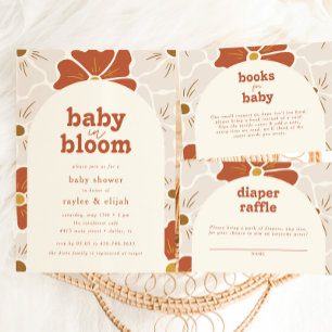 Retro Groovy Blommigt Arch Baby i Bloom   Boho Inbjudningar