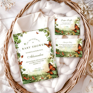 Fjärilsblommor Baby Shower Inbjudningar
