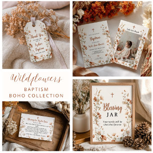 Boho elegant Wildblomdusty Ro Photo Baptism Inbjudningar