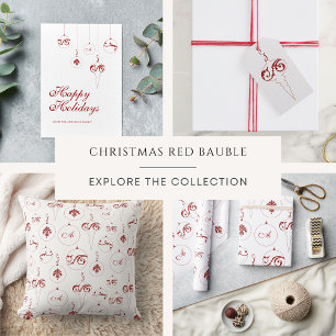 Glad helg Berry Red Monogram Bauble Julkort
