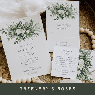 Elegant Blommigt Greenery Bröllop Inbjudningar