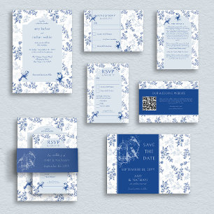 Chinoiserie Blue Blommigt Bröllop Arch Entree och OSA Kort