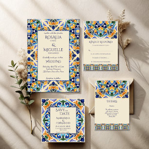 Talavera azulejo blue tile vintage Mexikanska bröl Placeringskort