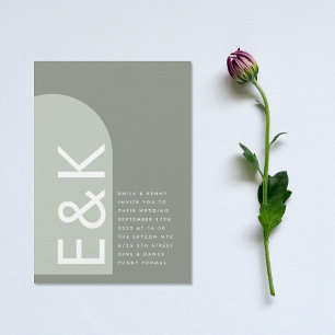 Premium Svart Modern Monogram Boho Båge Bröllop Inbjudningar