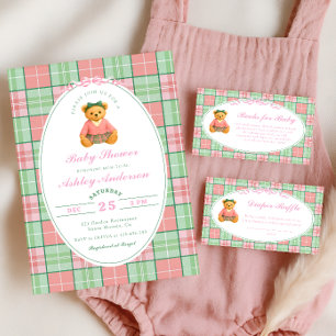 Rosa Polo Nalle Girl Baby Shower Inbjudningar