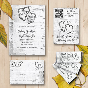 Birch Träd Carved Hearts QR-kod Bröllop OSA Kort