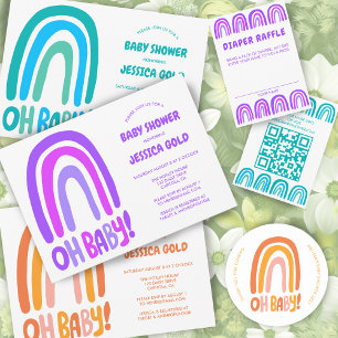OH BABY SHOWER Sweet Blue Rainbow ANPASSNINGSBAR Q Inbjudningar