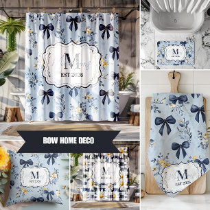 Anpassad Elegant Blå Band Blommig Monogram Kudde
