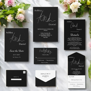 Elegant Black and White Modern Simple Bröllop Inbjudningar