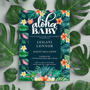 Tropiskt Löv Hawaii Blommigt Aloha Baby Shower Inbjudningar