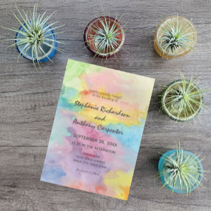 Vattenfärgad Abstrakt Vitaktig färgad Roligt Bröll Inbjudningar