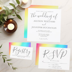Regnbågtonad enkel Chic Typografi Gay Bröllop OSA Kort