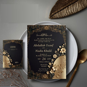 Royal & Luxurij Golden Blommigt Islamiska Bröllop Inbjudningar
