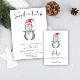 Penguin - bokskylt för babydusch runt klistermärke