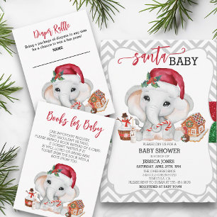 Tomte Baby Shower Söt Högtidlig Elefant Chevron Inbjudningar