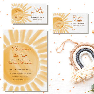 Här kommer Son Sunshine Ray Gult Baby Shower Tack Kort
