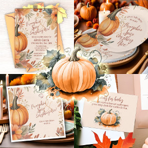 Pumpkin Spice Fall Baby Shower Boho Orange Blommig Inbjudningar