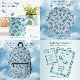 Doodle Kryp Butterflies - blue - seamless mönster. Kaffemugg