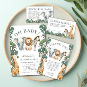 Cute Jungle Safari Animals Greenery Bokar för Baby Tilläggskort