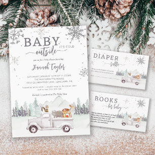 Winter Woodland Baby Det är Kall utanför babyskabu Inbjudningar