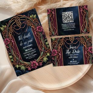 Art nouveau Blommigt Gothic Halloween Bröllop Inbjudningar