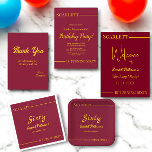 Elegant Luxury Burgundy och Guld Modern Birday Tack Kort