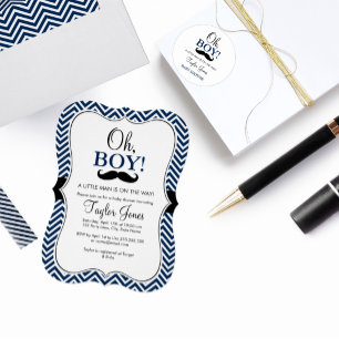 Oh Boy Mustache Baby Shower Inbjudan / Navy