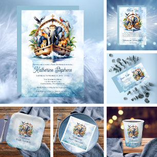 Noahs Ark Cute Animals Blue Boy Shower Inbjudningar