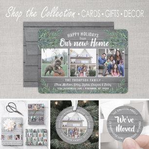 Text 3 Photo New Home Farmhouse Greenery Wood Julkort
