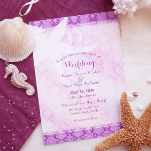 Seahorse Pair Lila Tropical Beach Wedding Inbjudningar