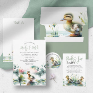 Cute Gender Neutral Watercolor Anka Baby Shower Inbjudningar