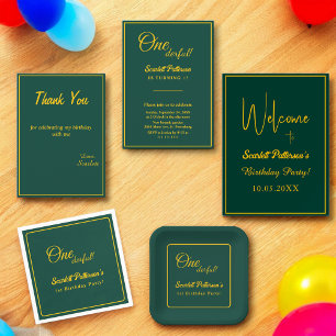 Minimal Grönt för Chic och Guld känslig 1:a födels Tack Kort